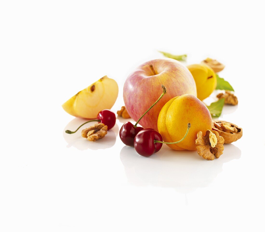 Apple, apricots, cherries and walnuts