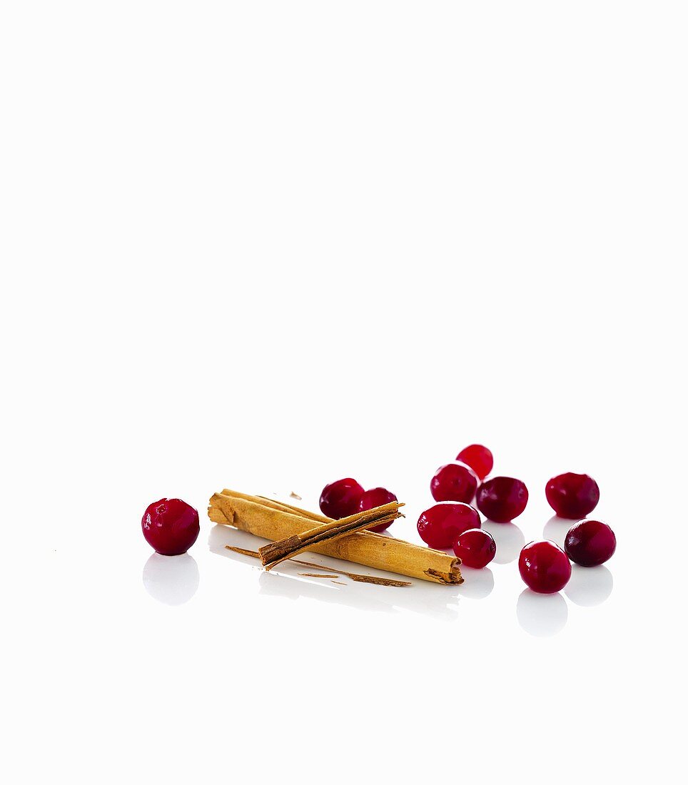 Cranberries and cinnamon sticks