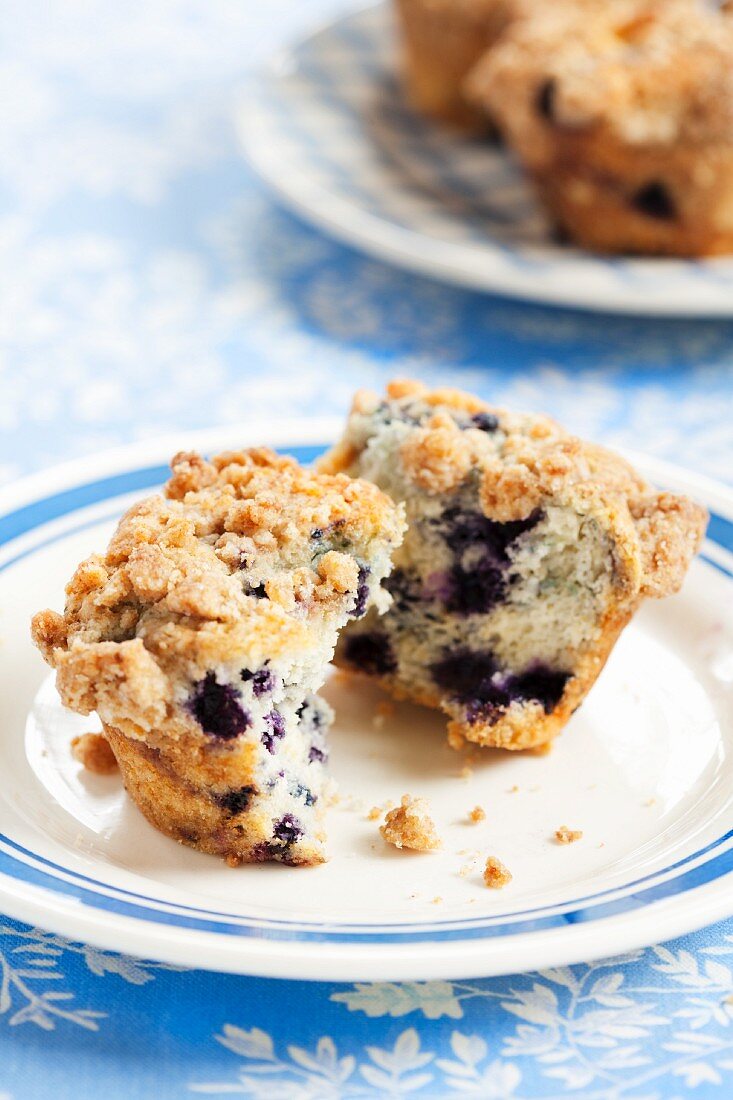 Blueberry muffin, halved