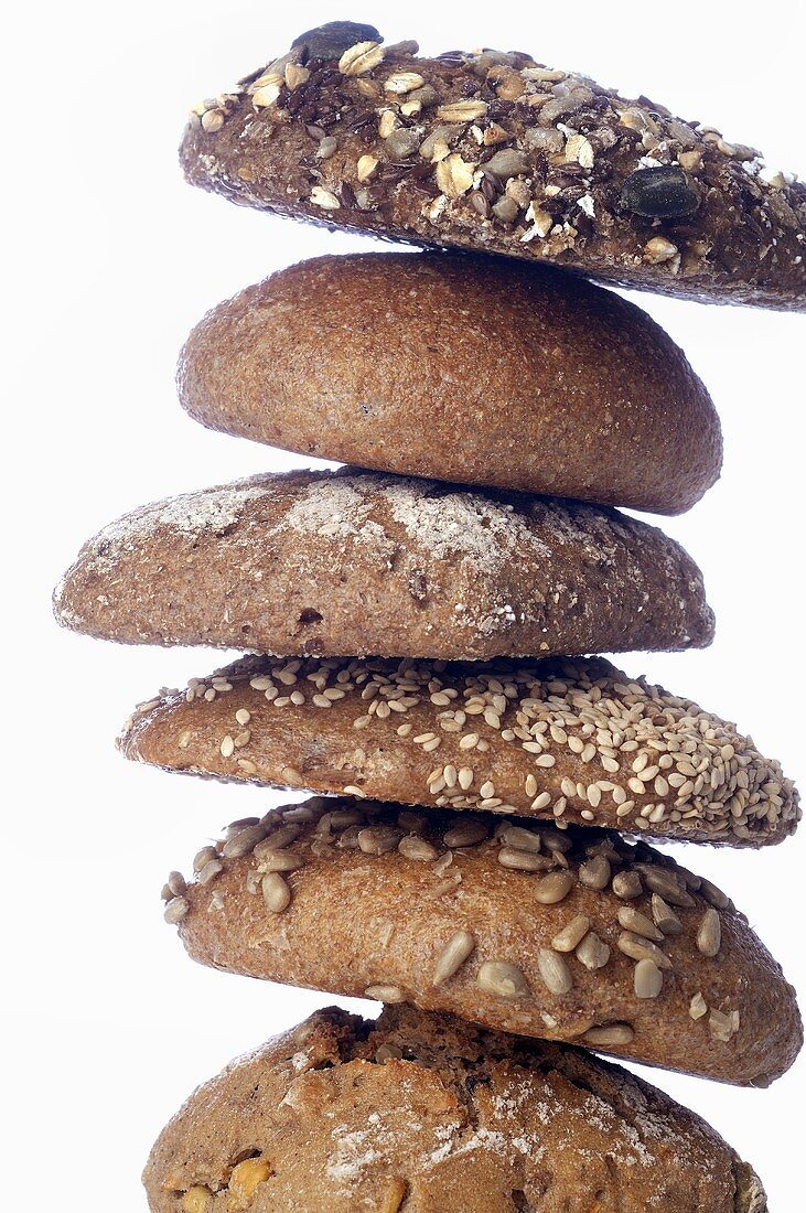 Stack of different types of wholegrain bread
