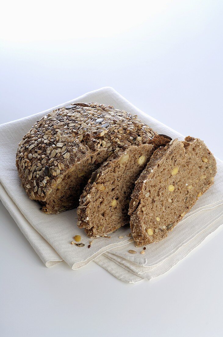 Wholegrain bread on tea towel