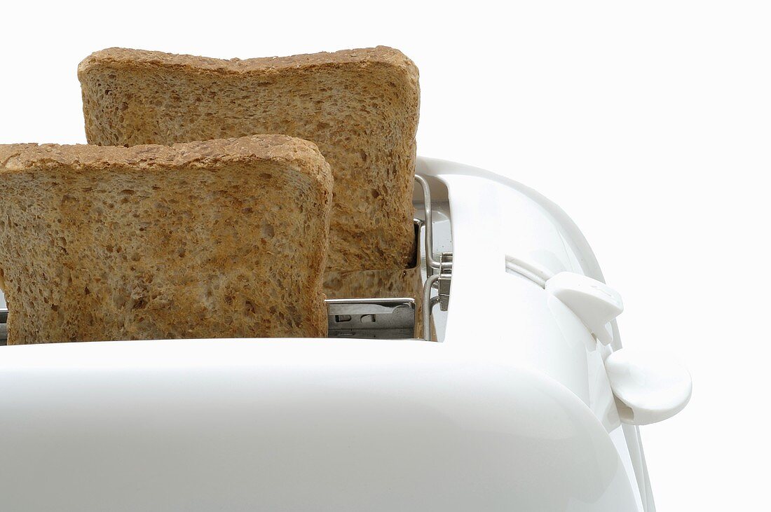 Slices of toast in a toaster