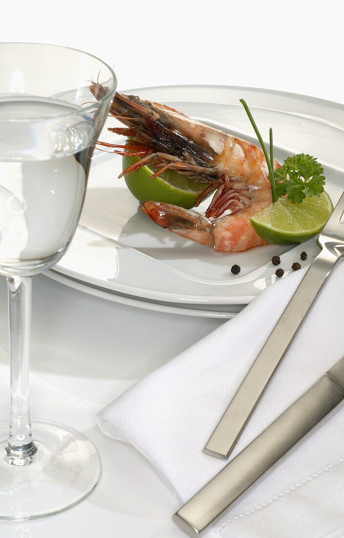 Prawn with pieces of lime