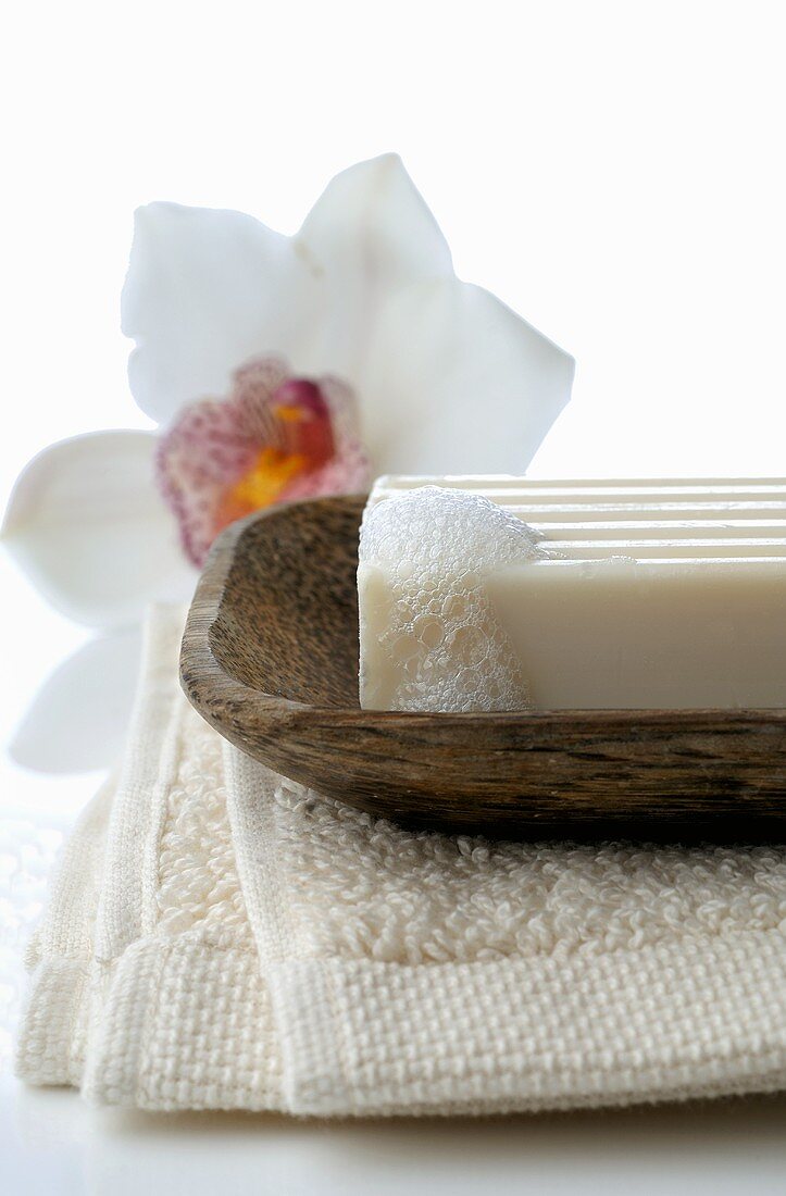 Soap in wooden dish