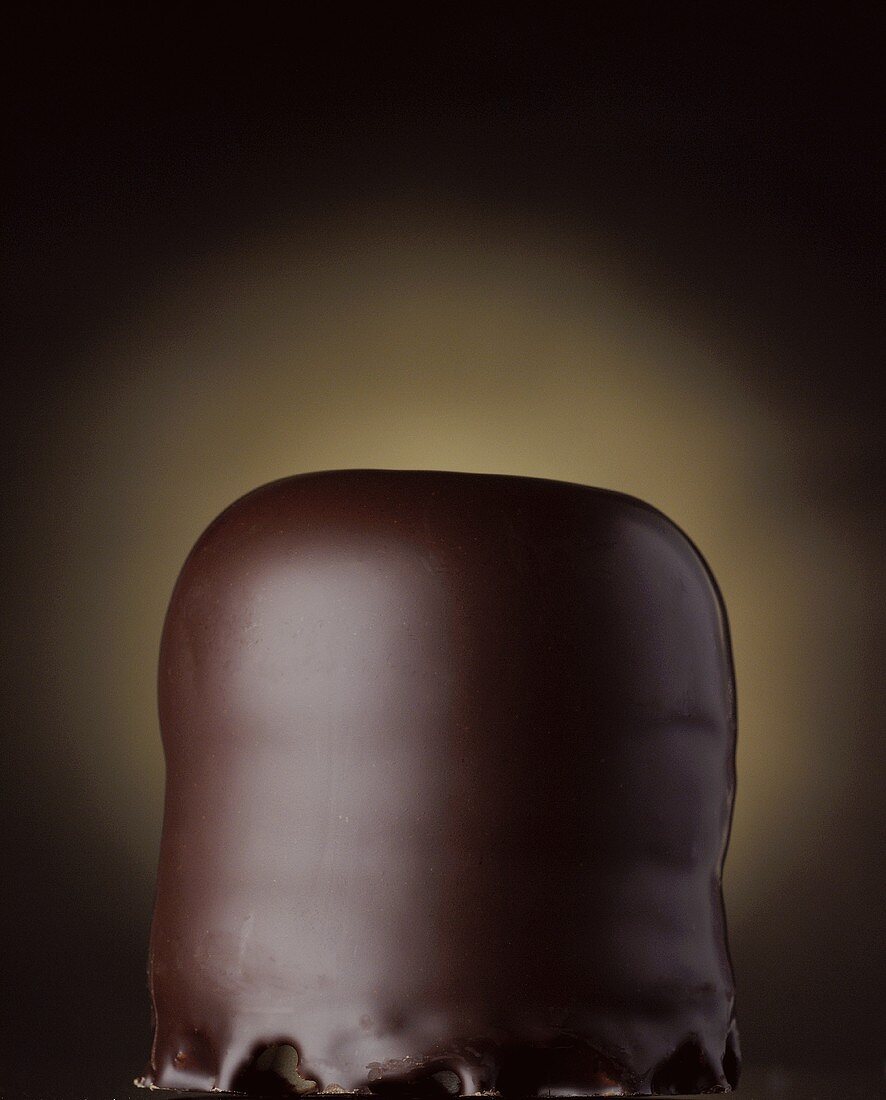 Chocolate-coated marshmallow on dark background