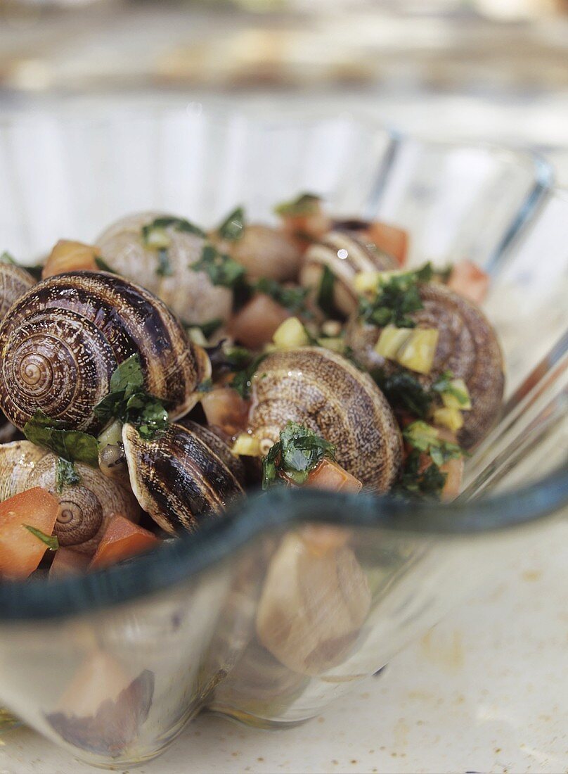 Snails with tomato and parsley