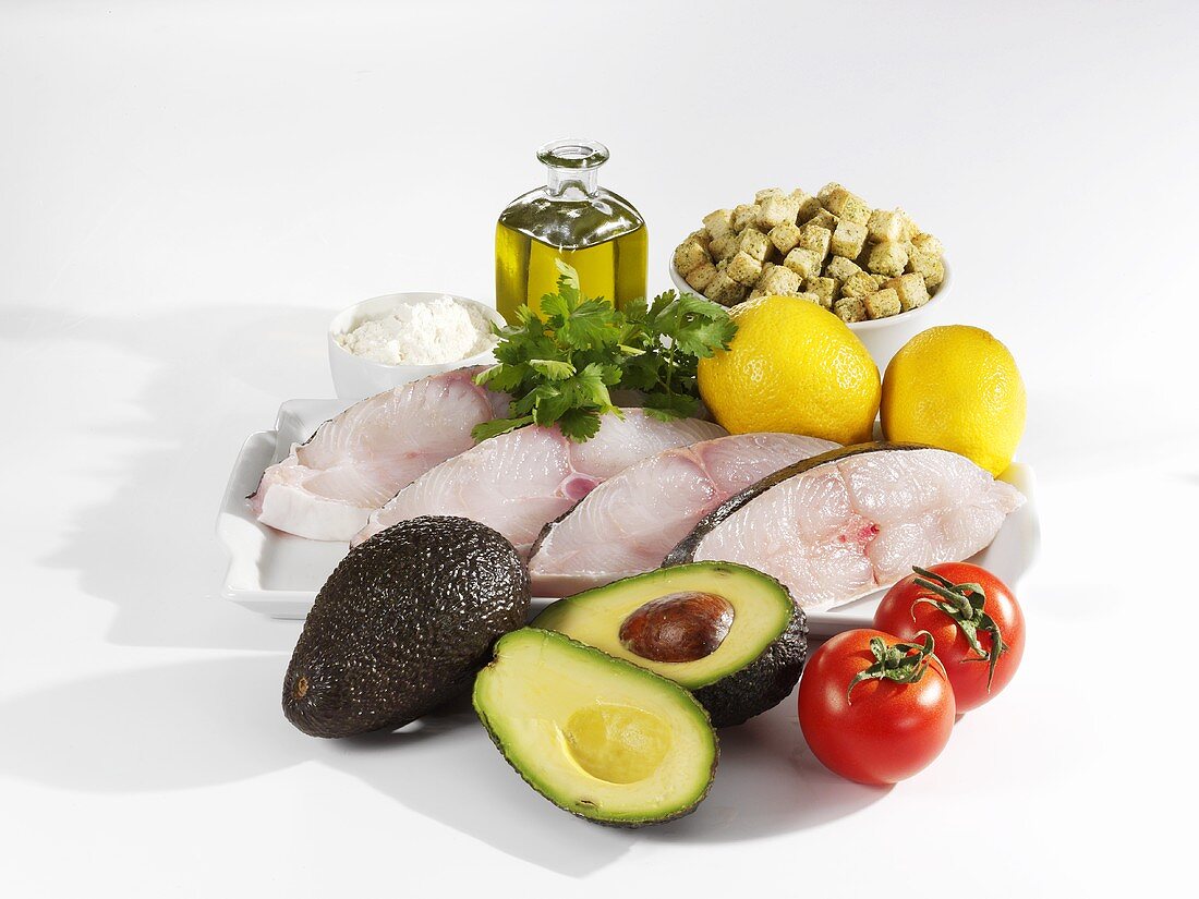 Ingredients for halibut with avocado