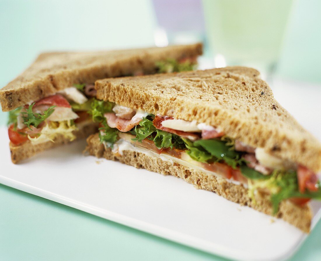 Wholemeal ham and salad sandwich