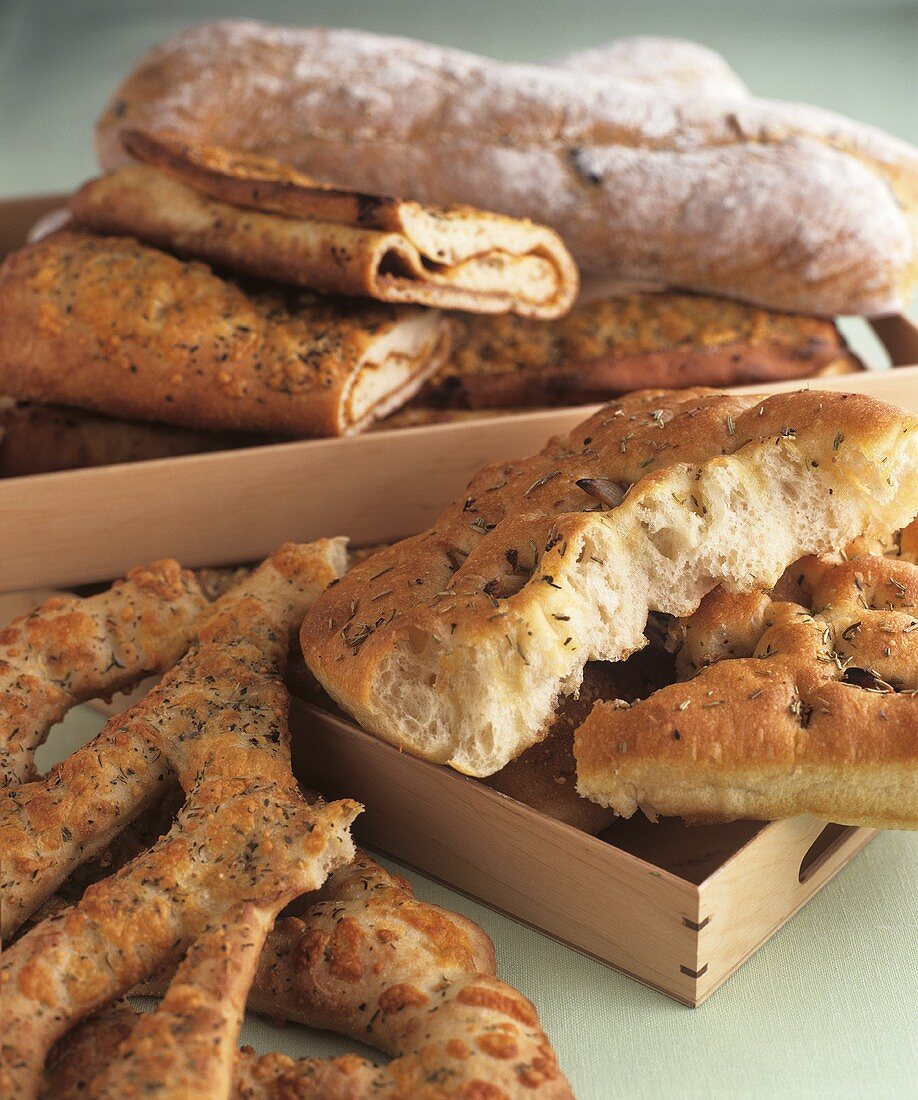 Various types of bread with herbs
