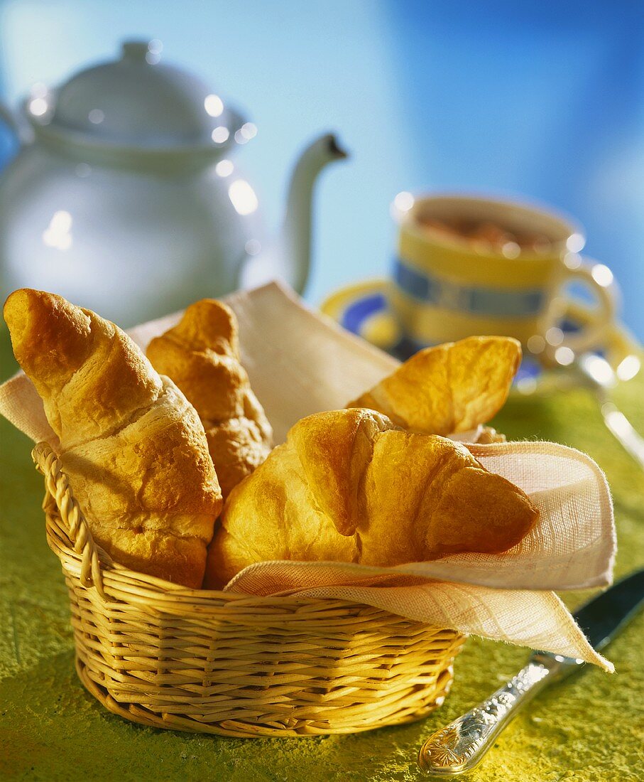 Croissants in a bread basket for breakfast