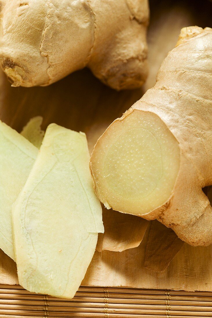 Ginger roots on paper (close-up)