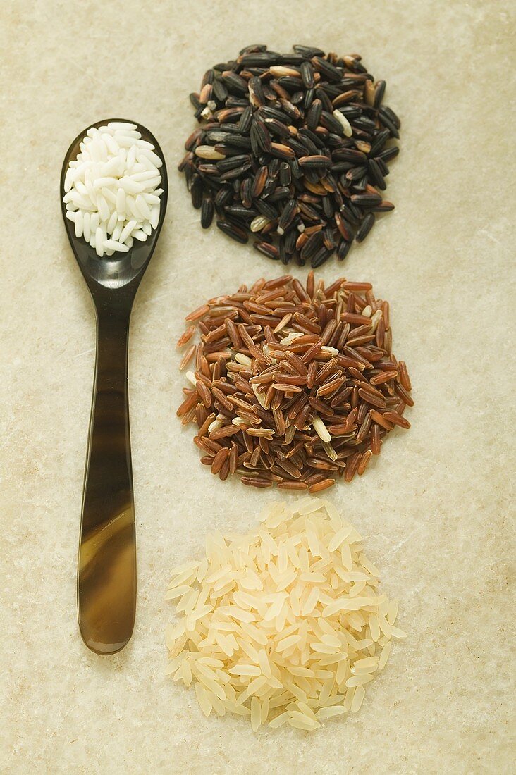 Vier verschiedene Reissorten