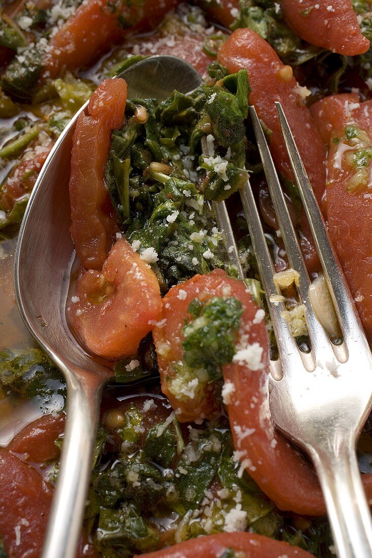 Tomatoes and savoy cabbage (close-up)