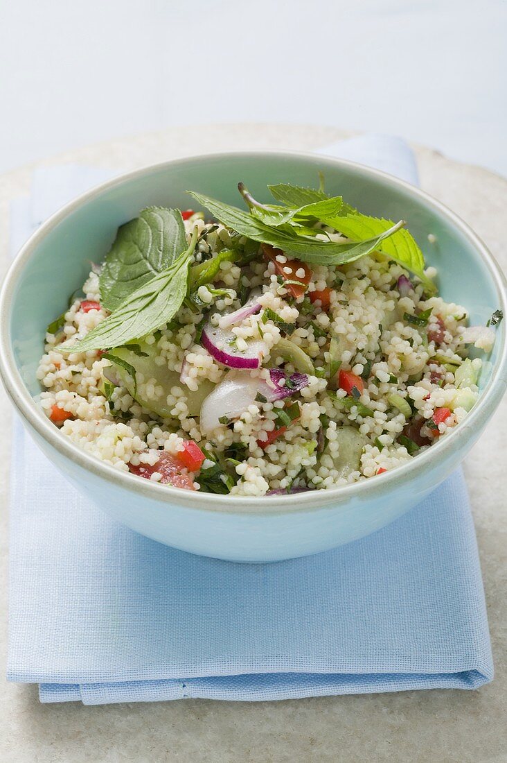 Couscous salad with vegetables and mint