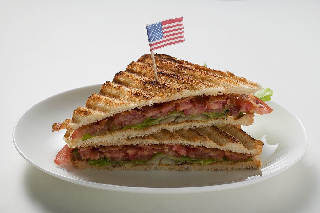BLT sandwiches, toasted, with American flag