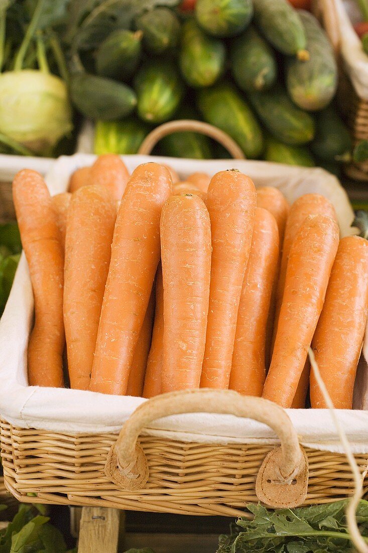 Carrots in a basket at a market