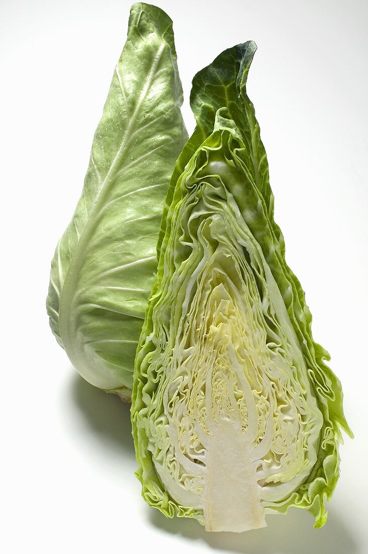 Half and whole pointed cabbage