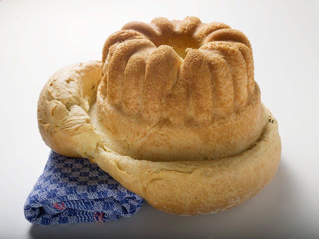 Ring cake on tea towel