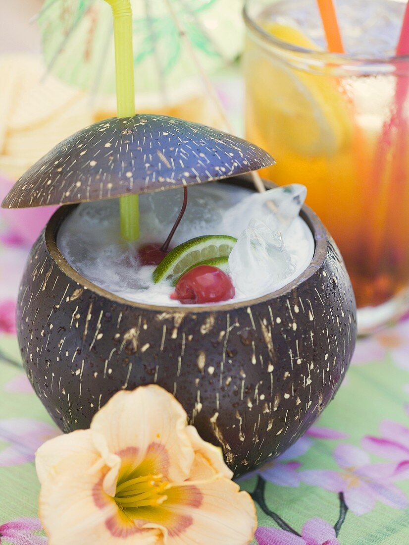Pina Colada with cherries and lime