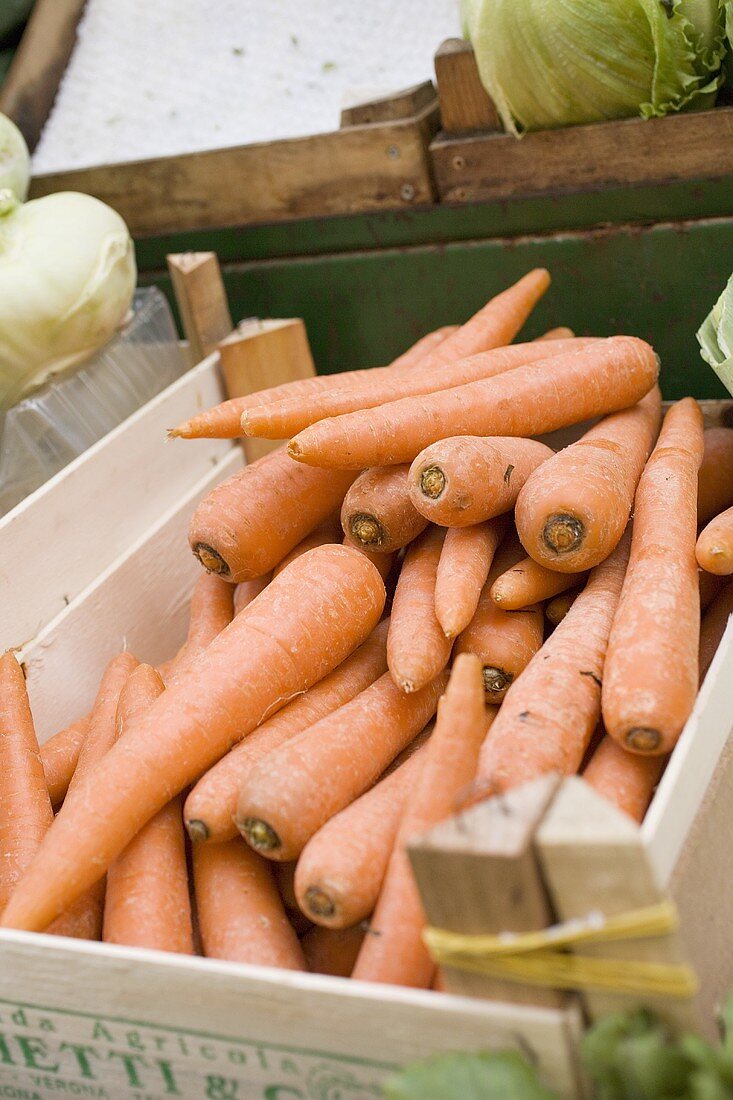Carrots in crate at a market