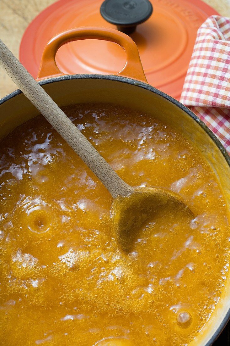 Making apricot jam