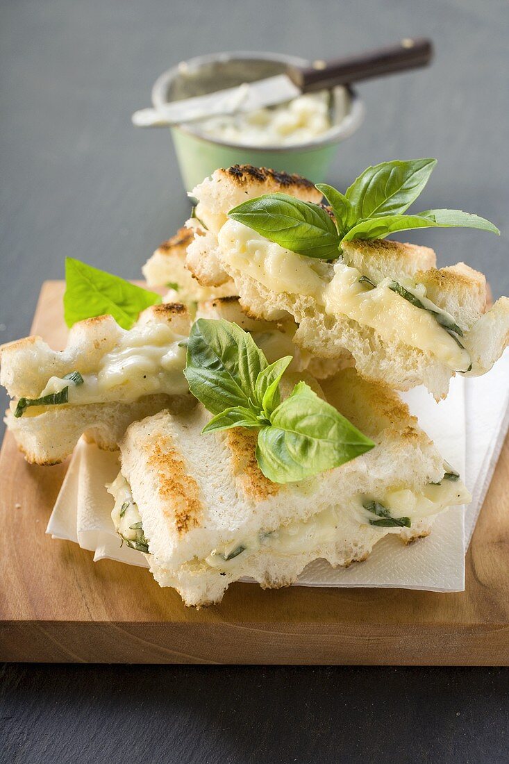 Toasted tramezzini with basil mayonnaise