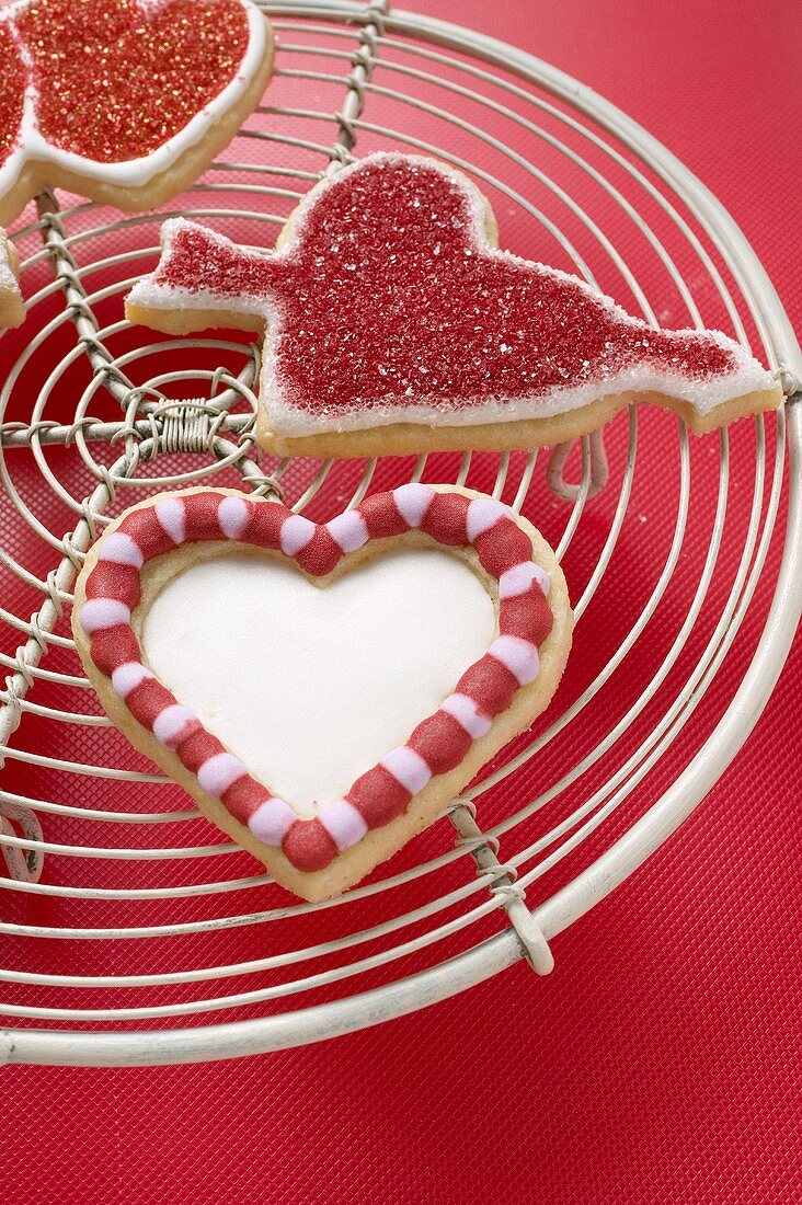 Heart-shaped red and white biscuits for Valentine's Day