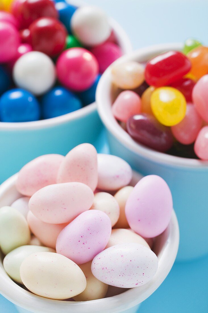 Sugared almonds, jelly beans and bubble gum