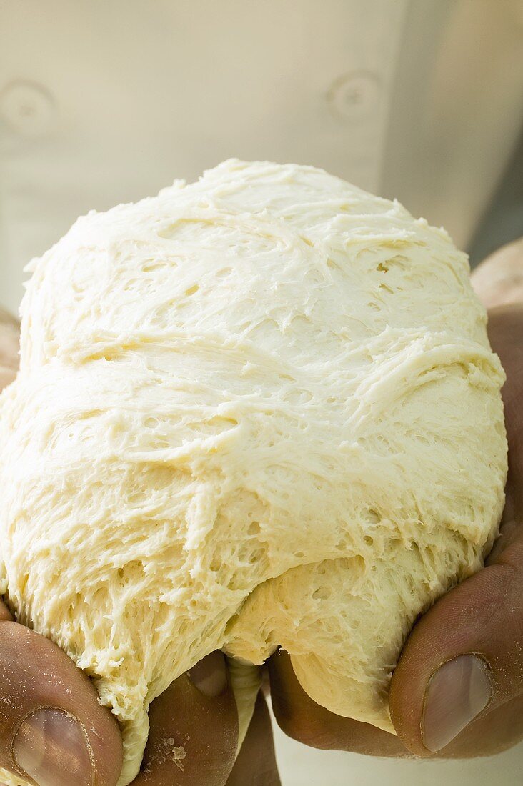 Kneading pizza dough (close-up)