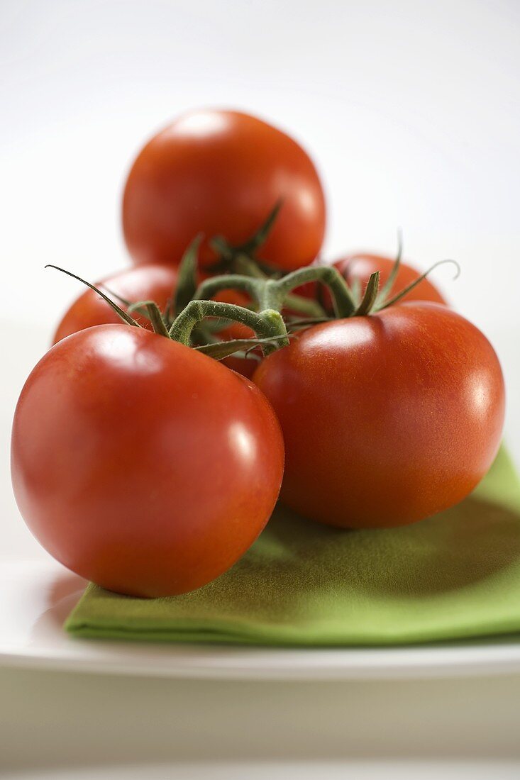 Frische Tomaten auf grünem Tuch