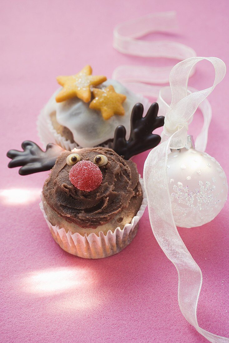Christmassy chocolate muffins and Christmas bauble