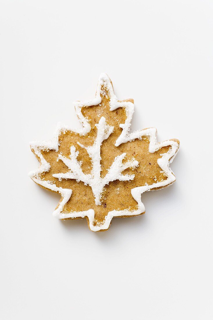Gingerbread leaf, decorated with white icing