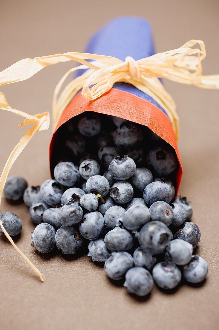 Blueberries in paper bag to give as a gift