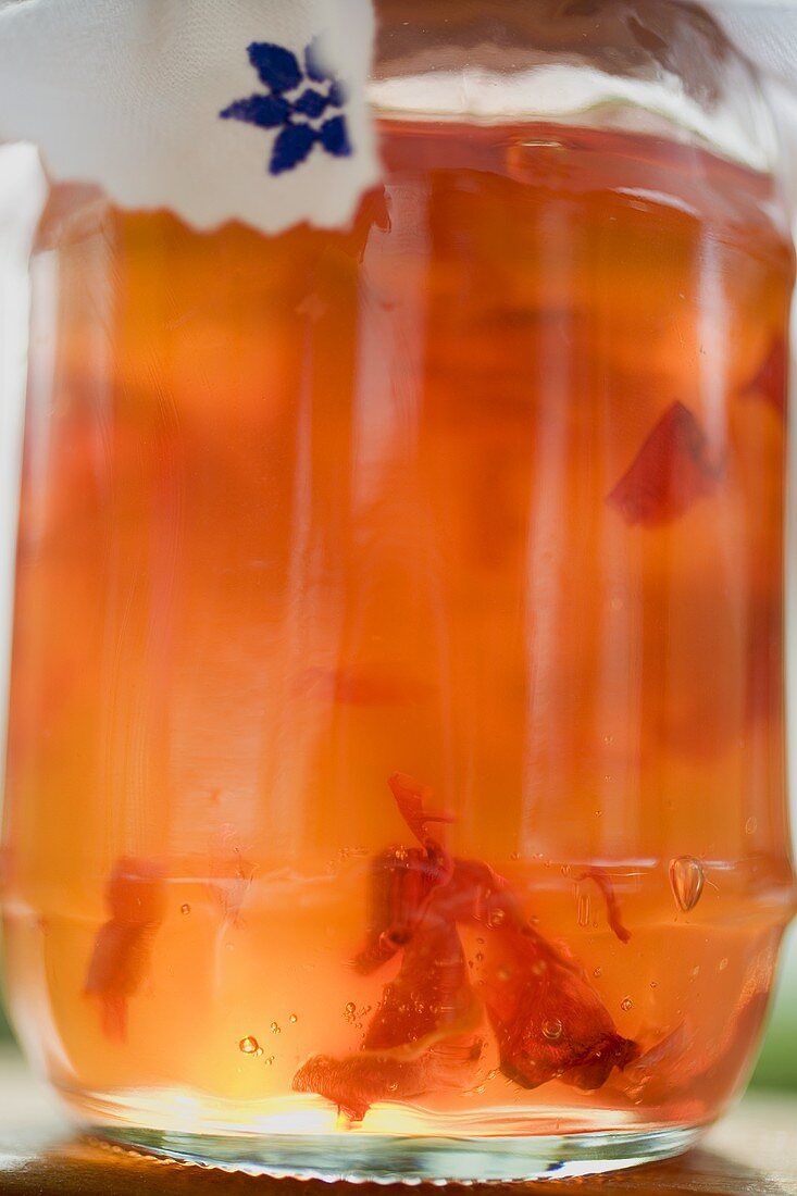 Apple and rose petal jelly in a jar