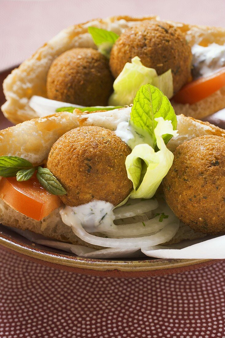 Falafel (chick-pea balls) in flatbread