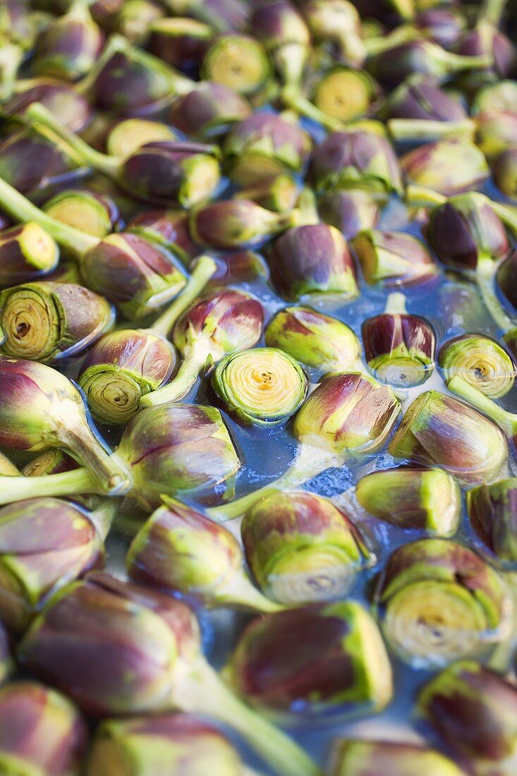 Artichokes in water (full-frame)