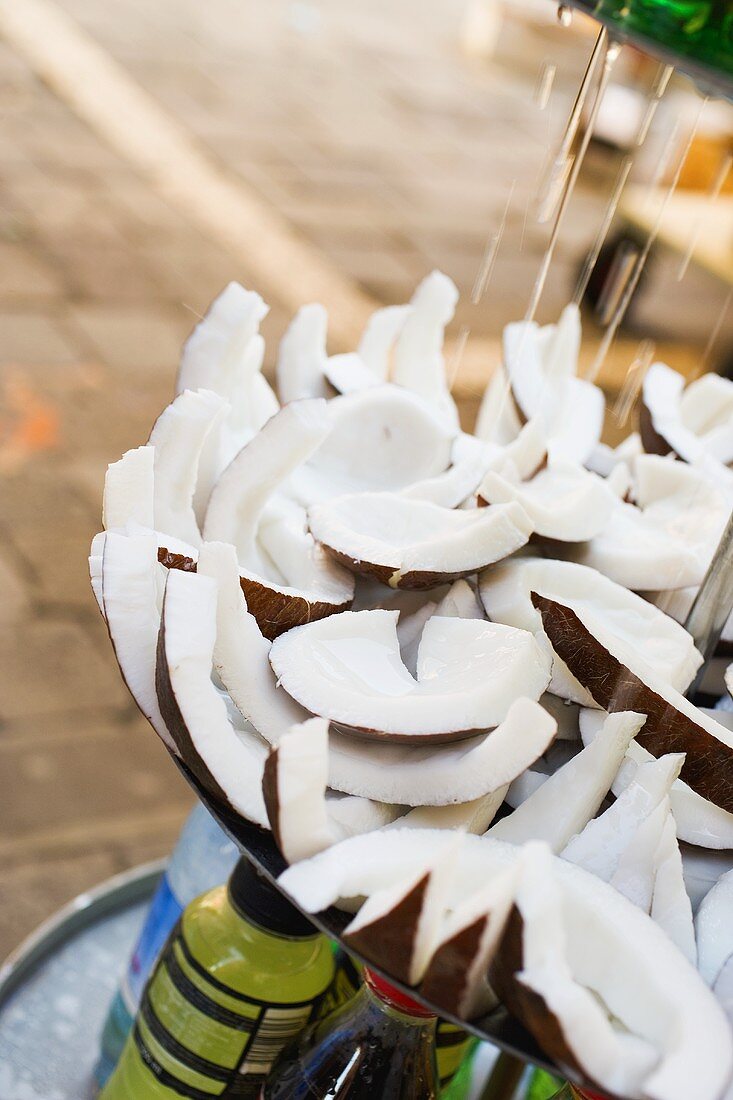 Pieces of coconut on a market stall