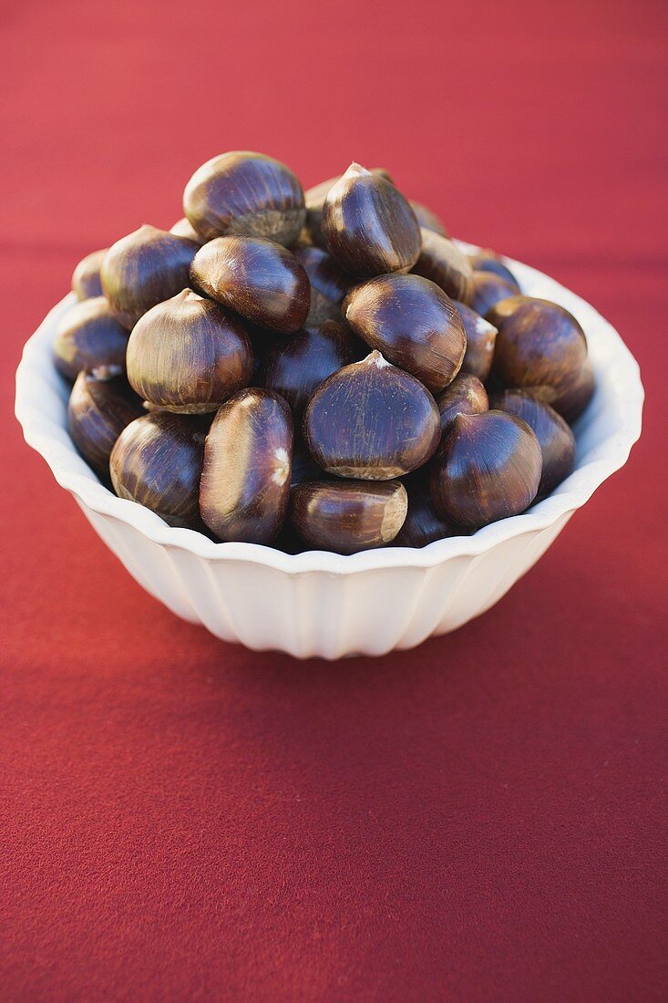 Chestnuts in white bowl