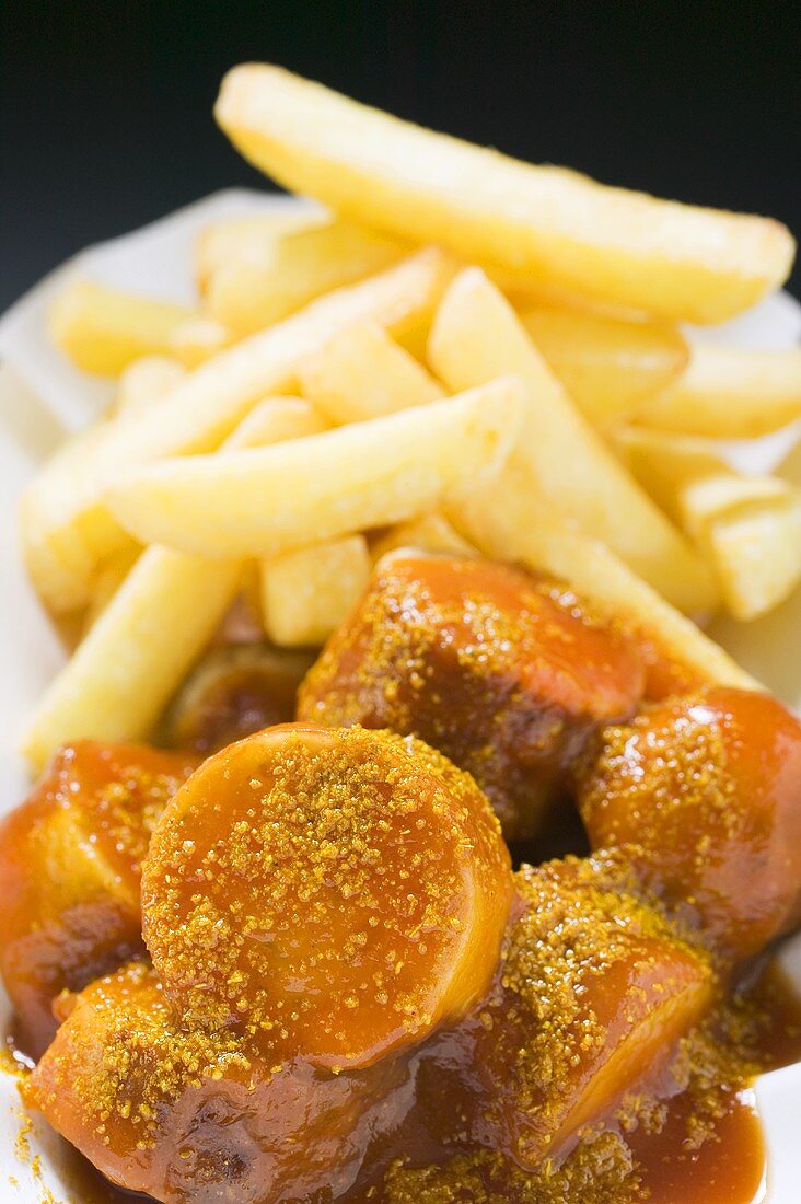 Currywurst (sausage with ketchup & curry powder) and chips