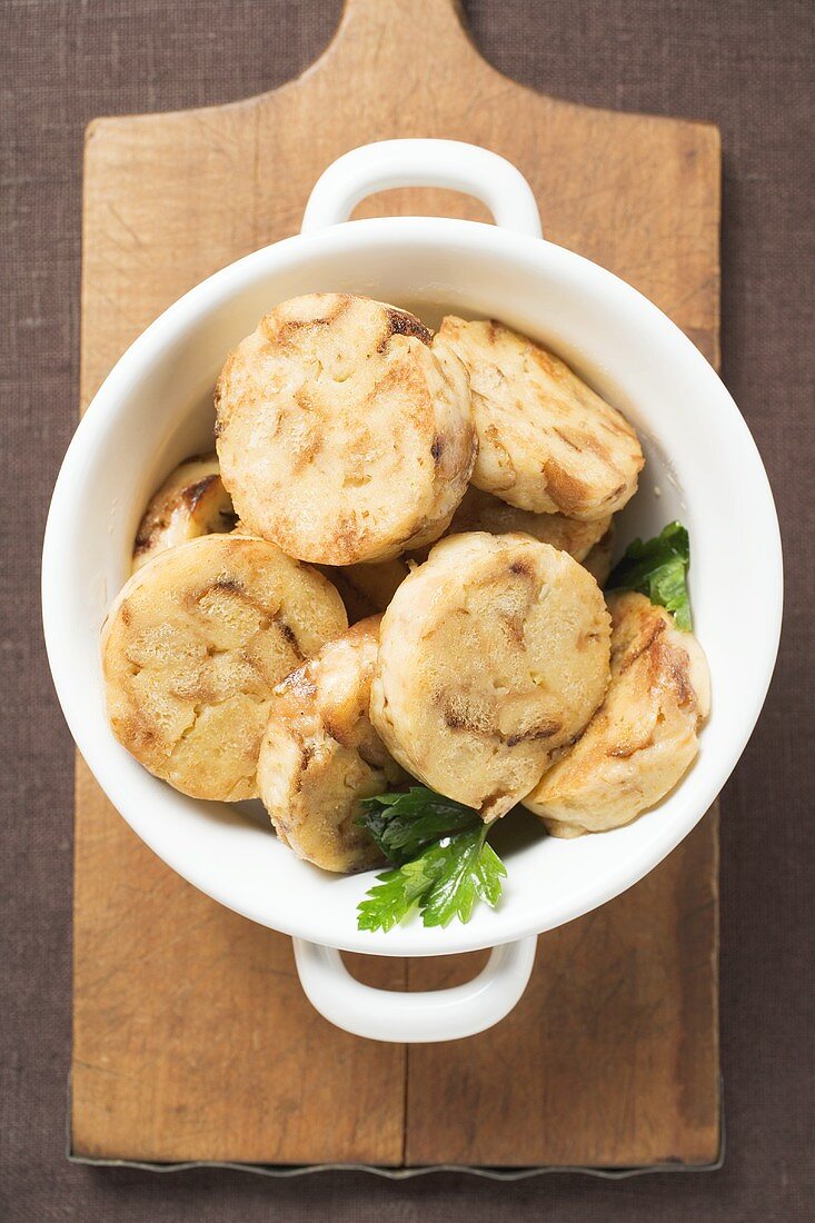 Napkin dumpling with parsley (overhead view)