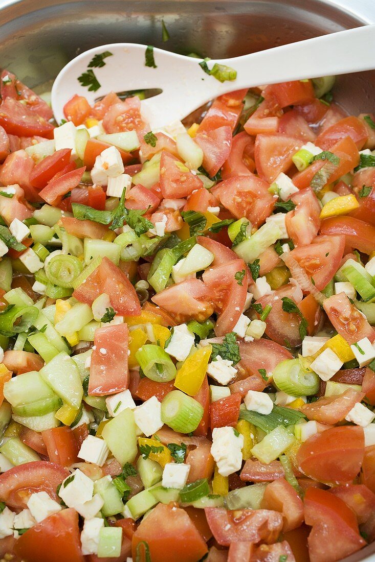 Tomaten-Paprika-Salat mit Schafskäse