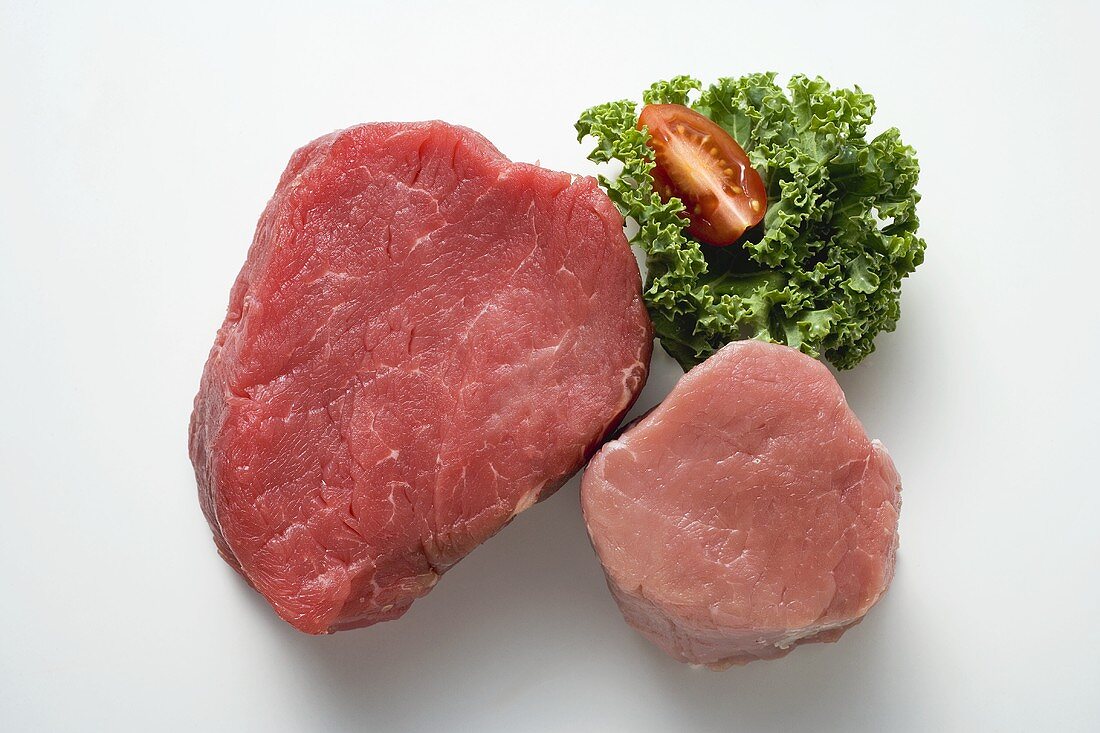 Beef fillet and pork fillet, garnished with parsley