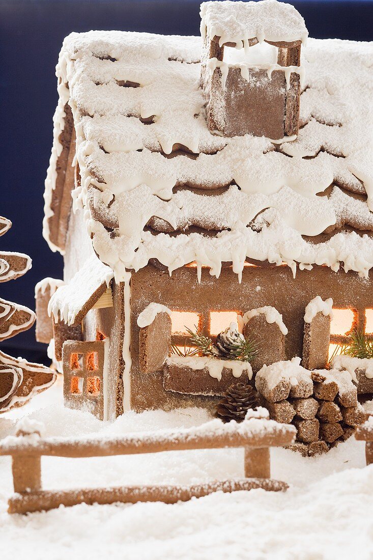 Gingerbread house with atmospheric lighting