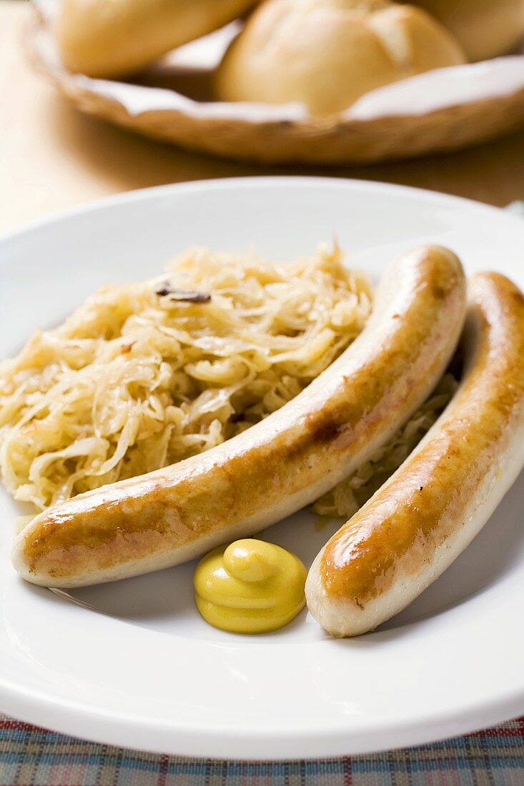 Sausages with sauerkraut and mustard