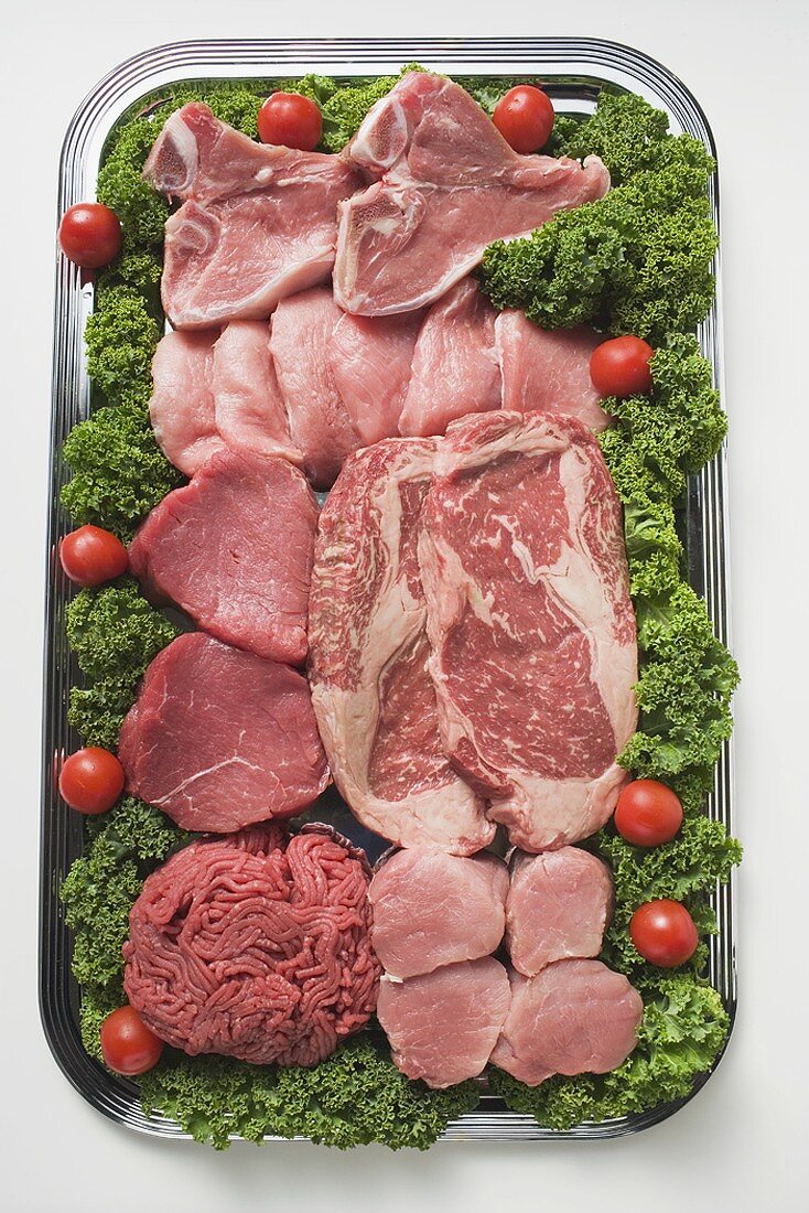 Various types of meat on tray