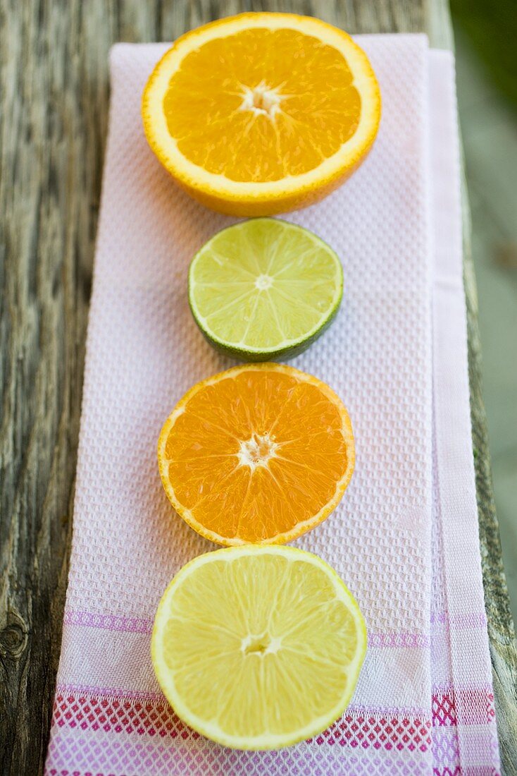 Assorted citrus fruit, halved