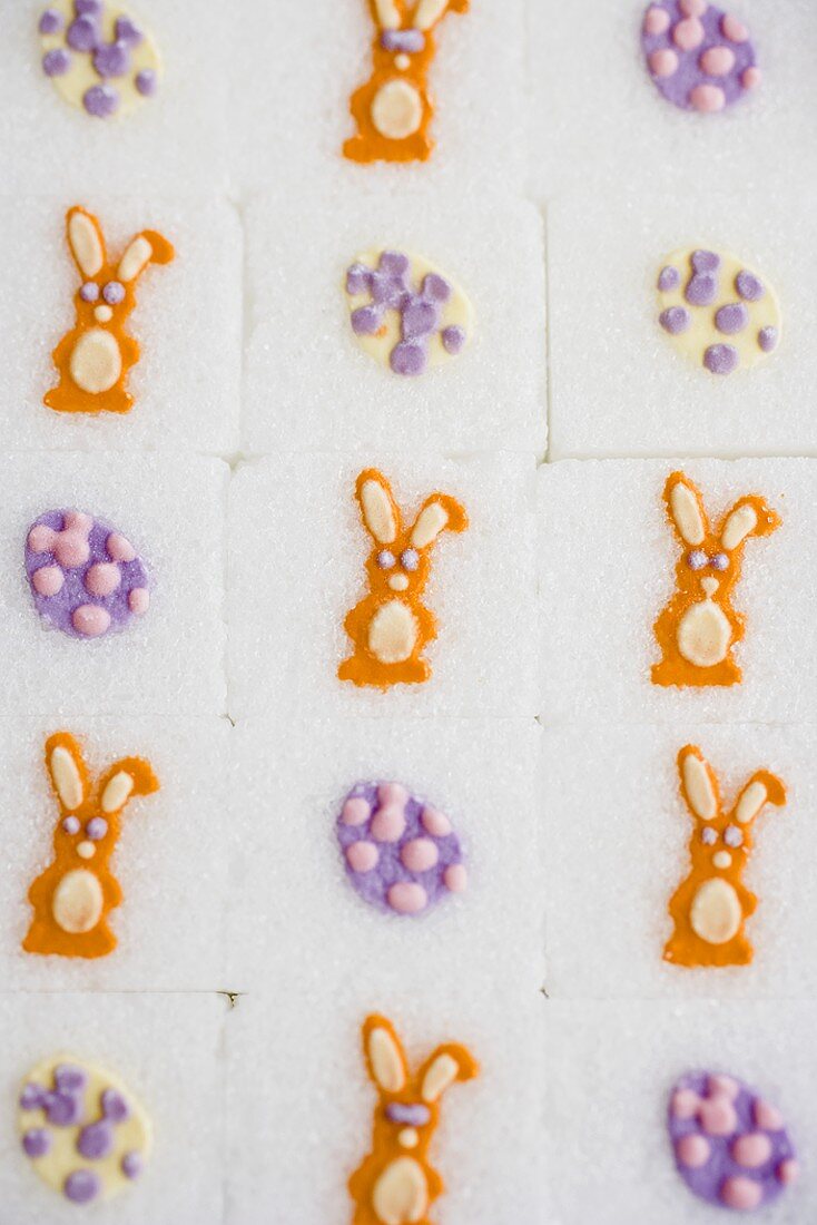 Sugar cubes with Easter decorations (full-frame)