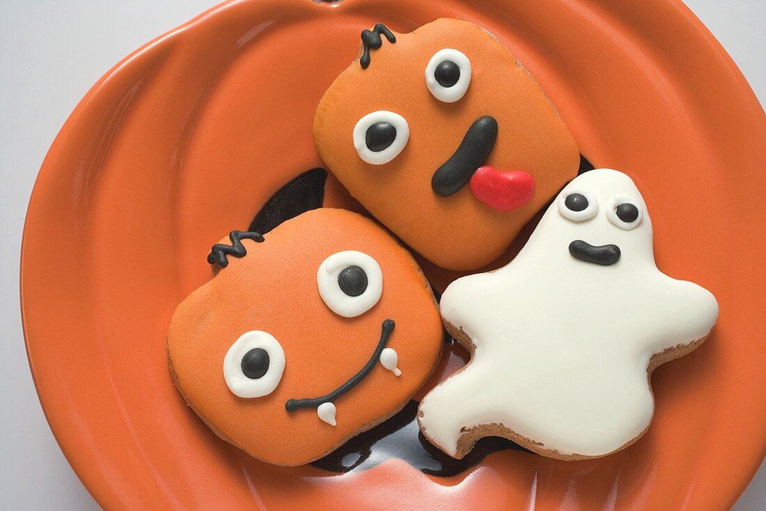 Assorted Halloween biscuits on plate