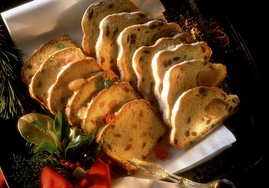 Fruit cake and marzipan stollen