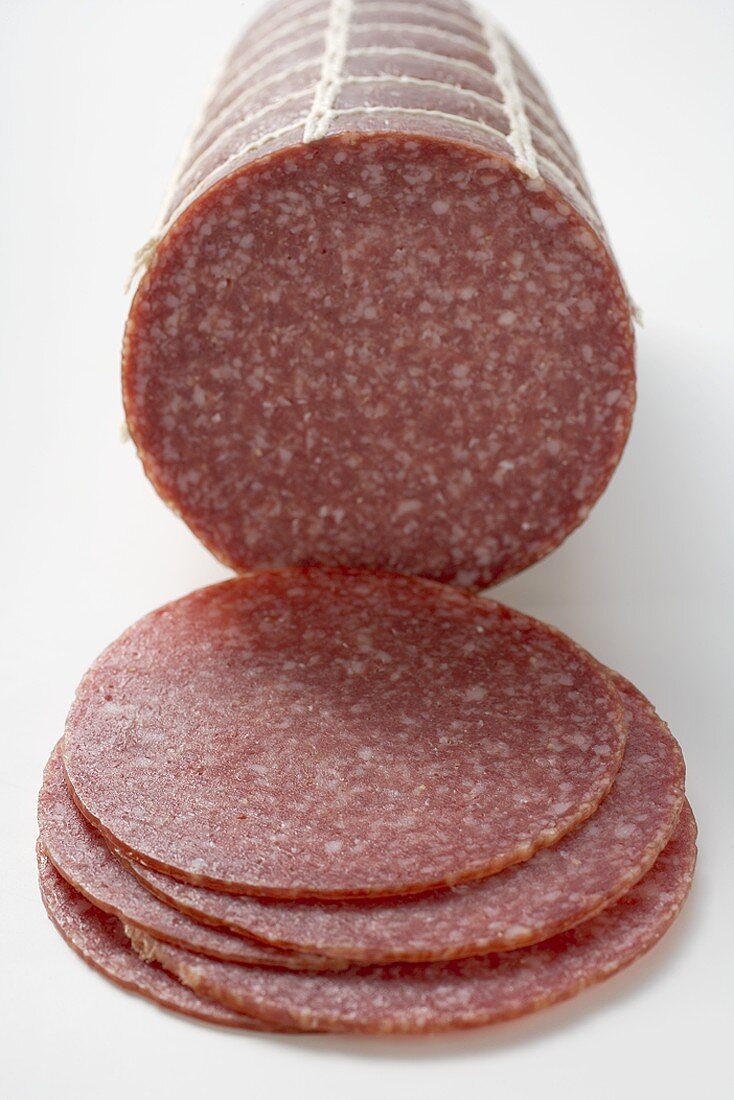 Salami with slices cut